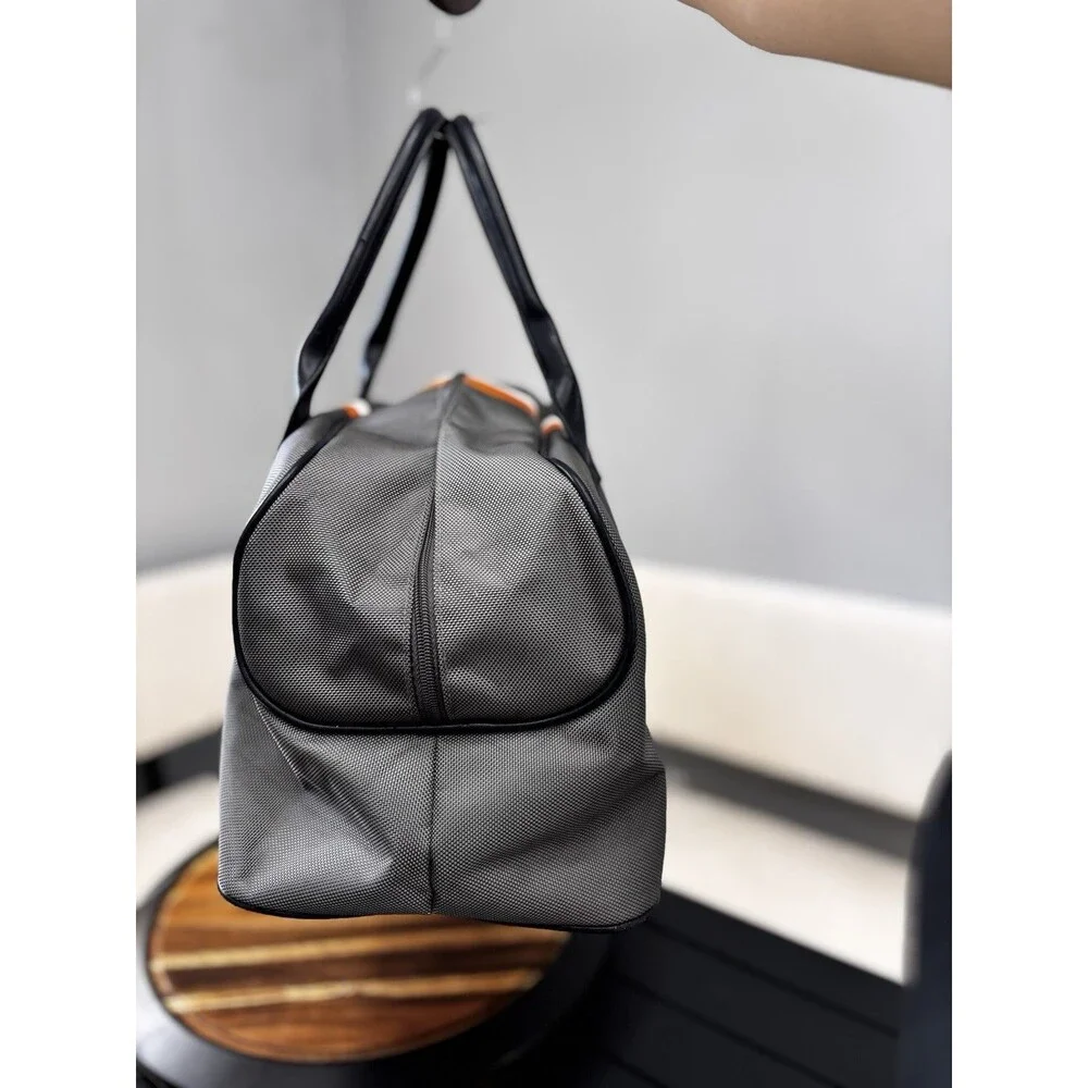 Grey Canvas Weekender Duffle Bag Retro Racing Stripe Travel Overnight Carry On